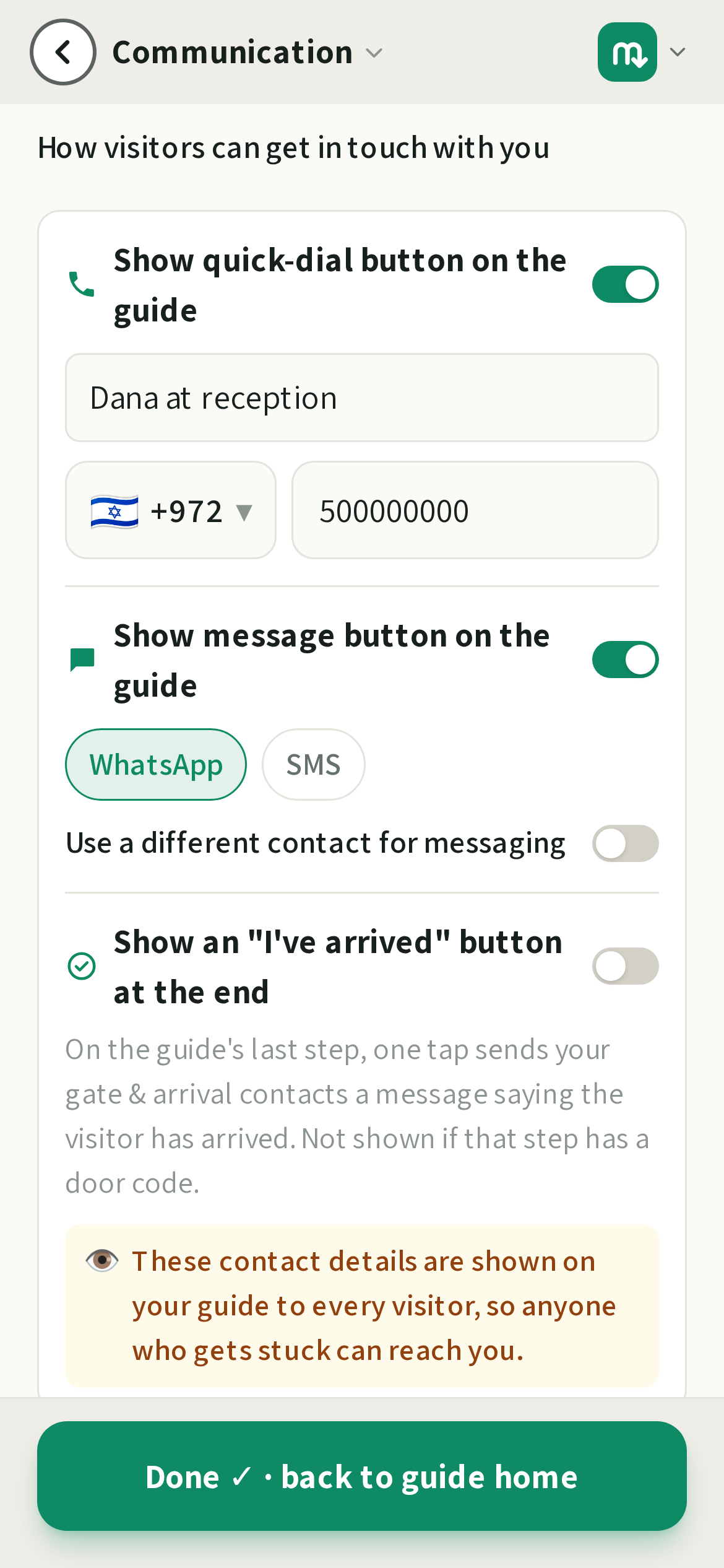 A name, a number to call, and a message button.