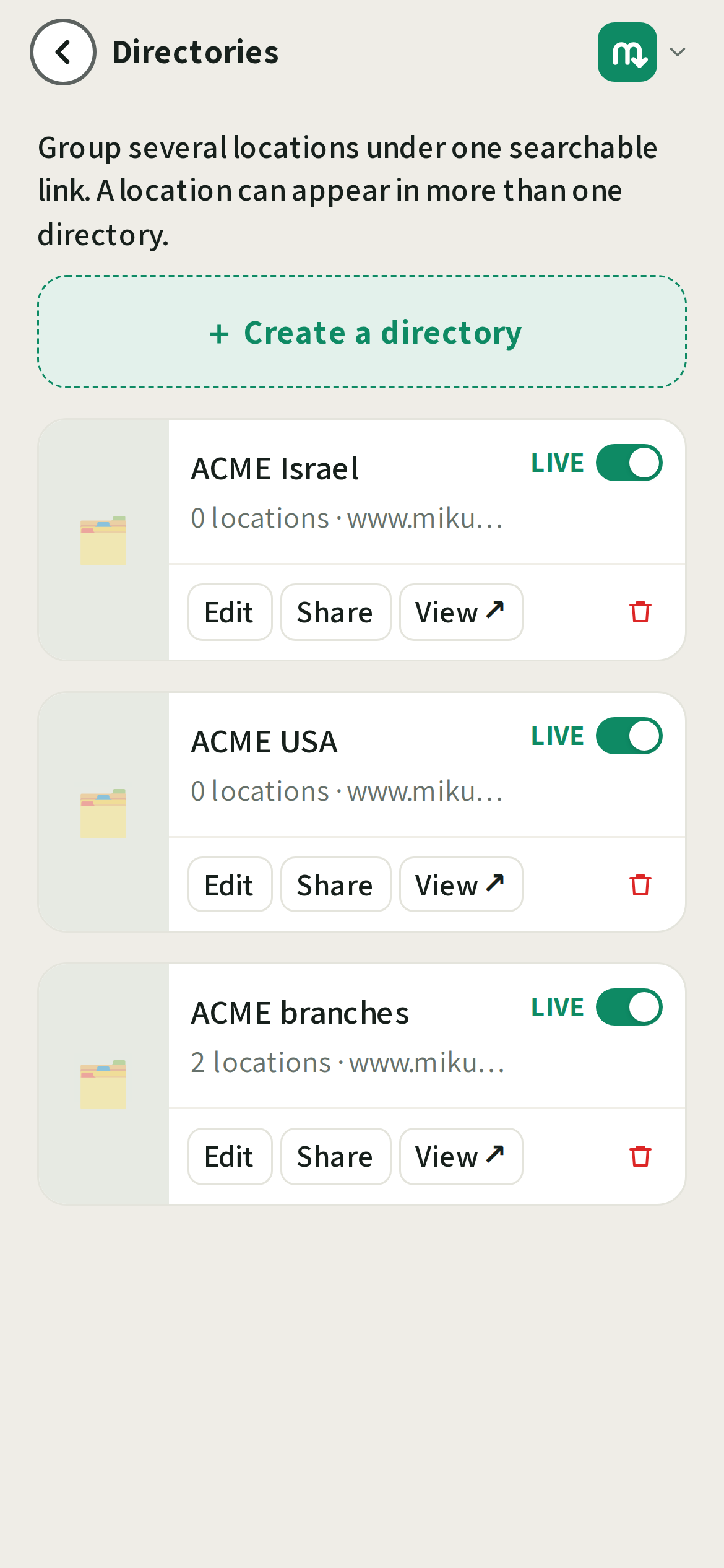 Every directory on the account.