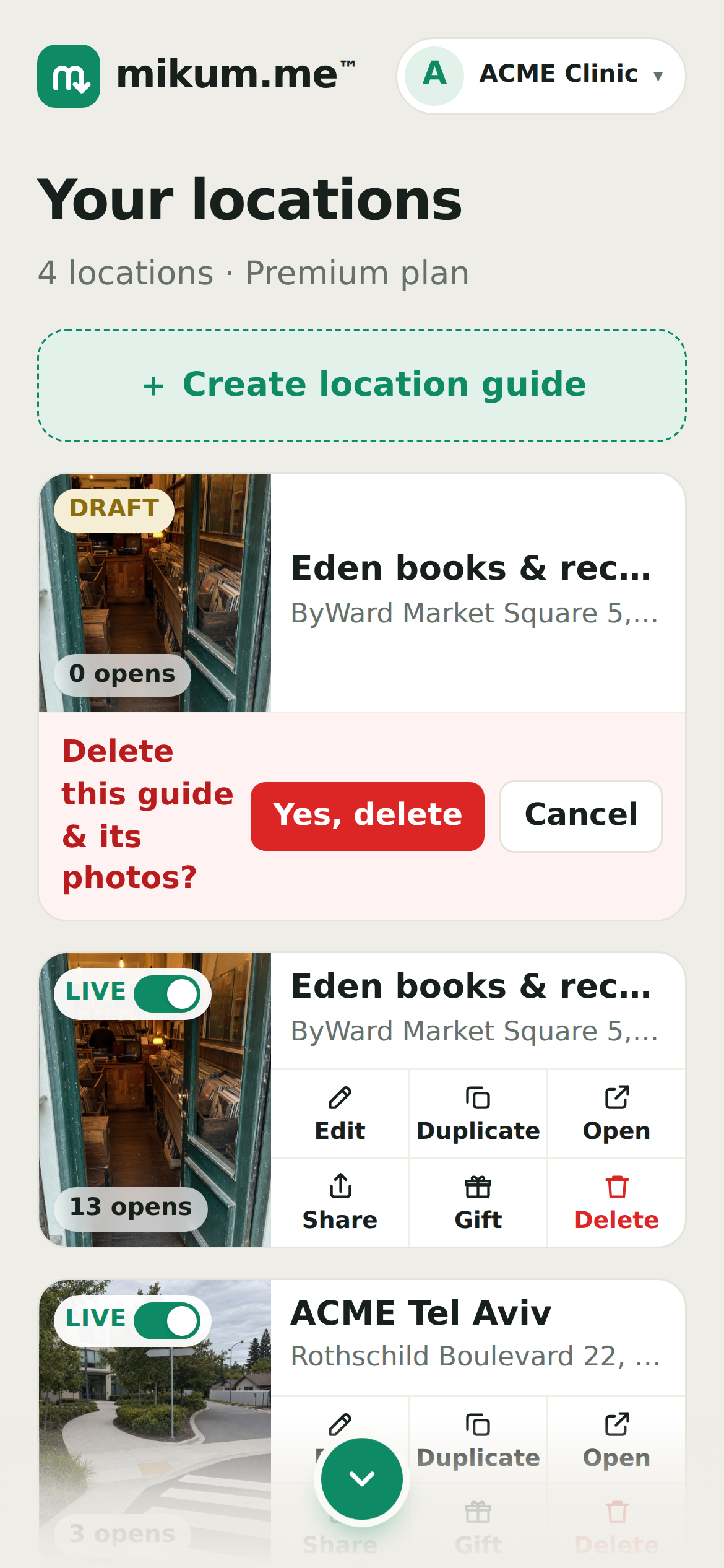 The inline delete confirmation on a guide card.