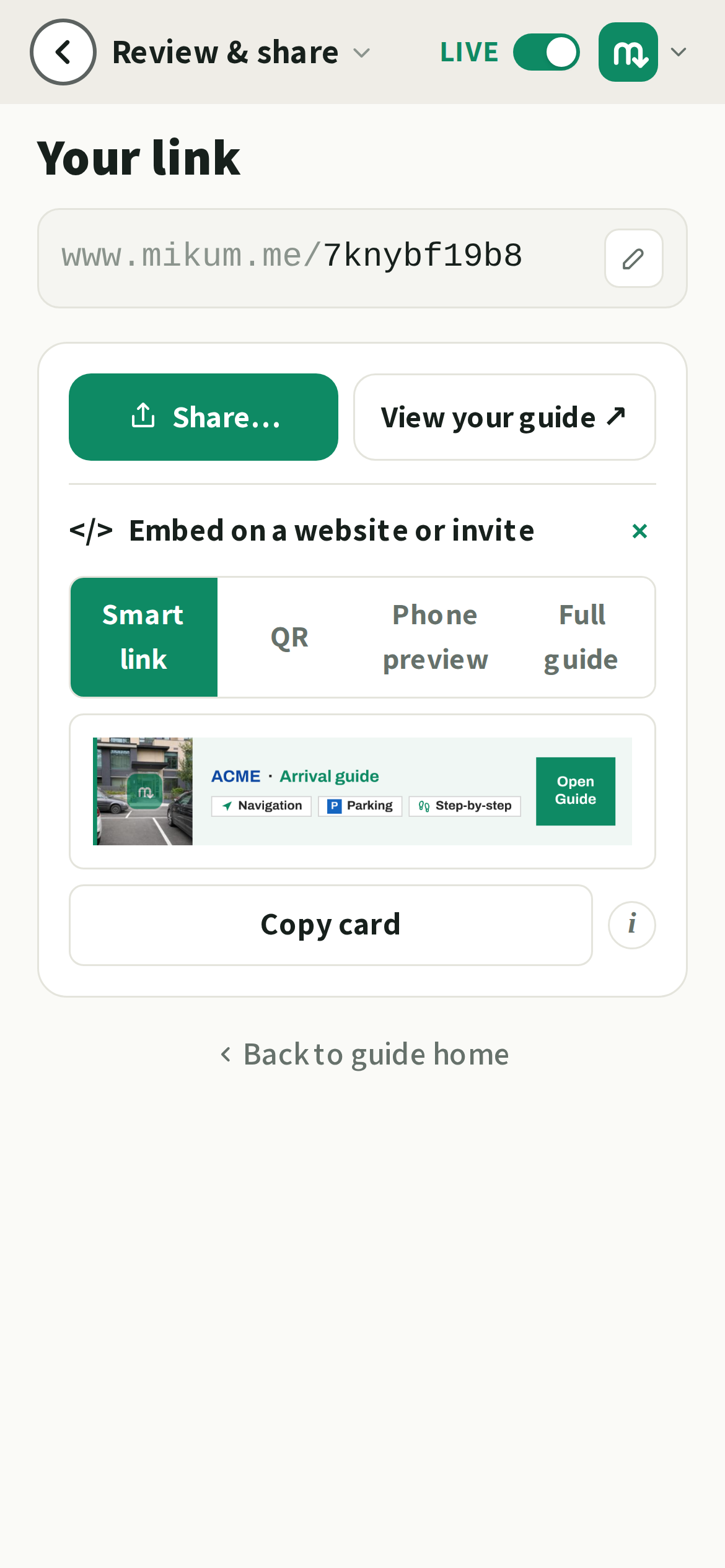 The link field, with the ✎ that opens the rename dialog.